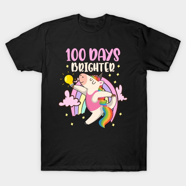 100 Days Brighter unicorn 100 Days Smarter of School T-Shirt by alcoshirts